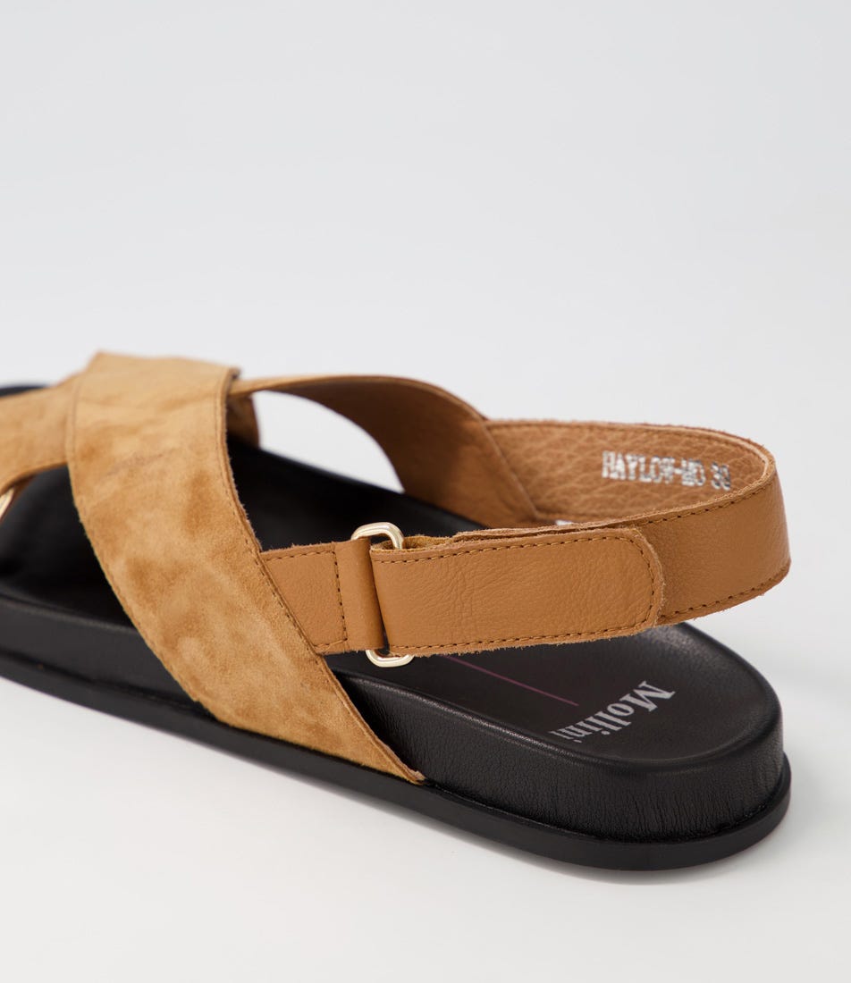 Haylow Dark Tan Leather Suede Sandals BS