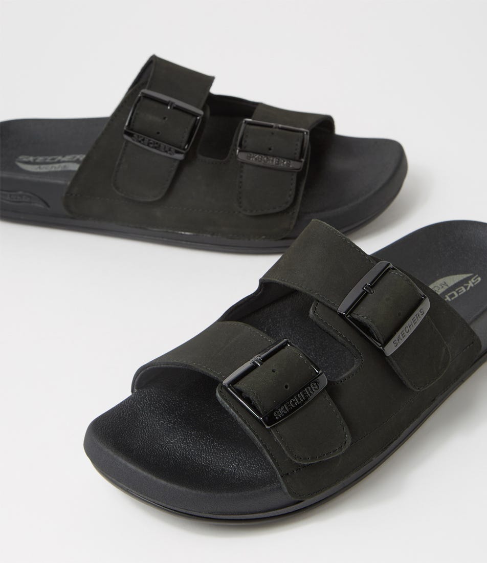 Arch Fit Pro Melb Black Leather Slides