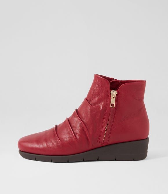 Maxie Cherry Leather Ankle Boots