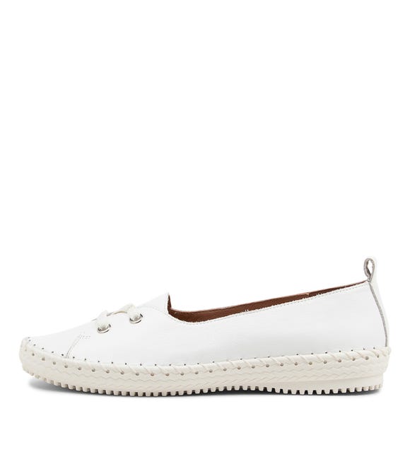 Womans White Leather Ballet Flats WS