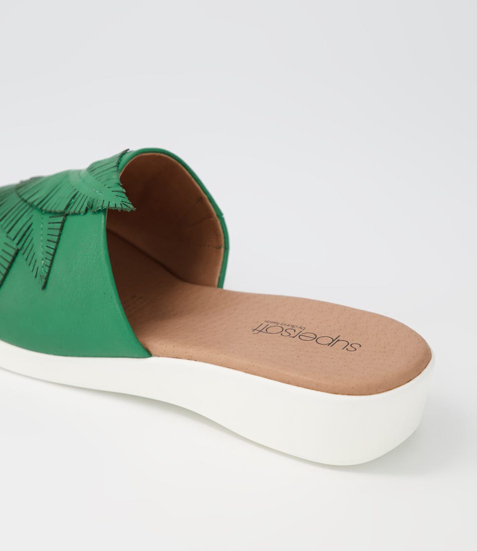 Almost Emerald Leather Slides