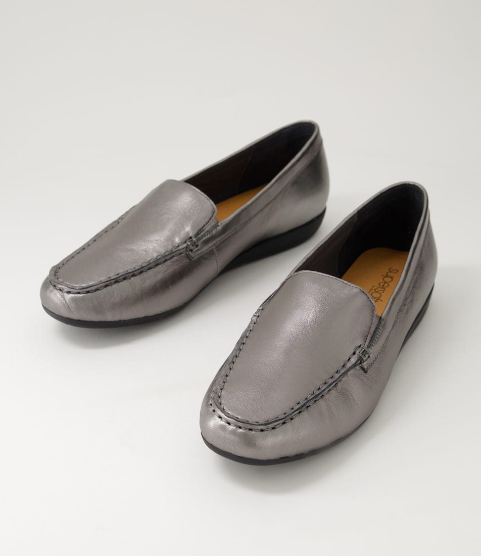 Frano Gunmetal Leather Flat Shoes