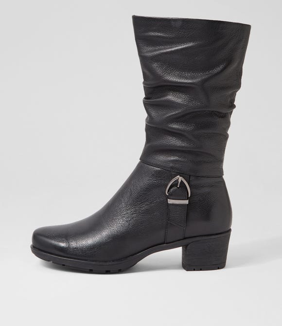 Inis Black Leather Calf Boots