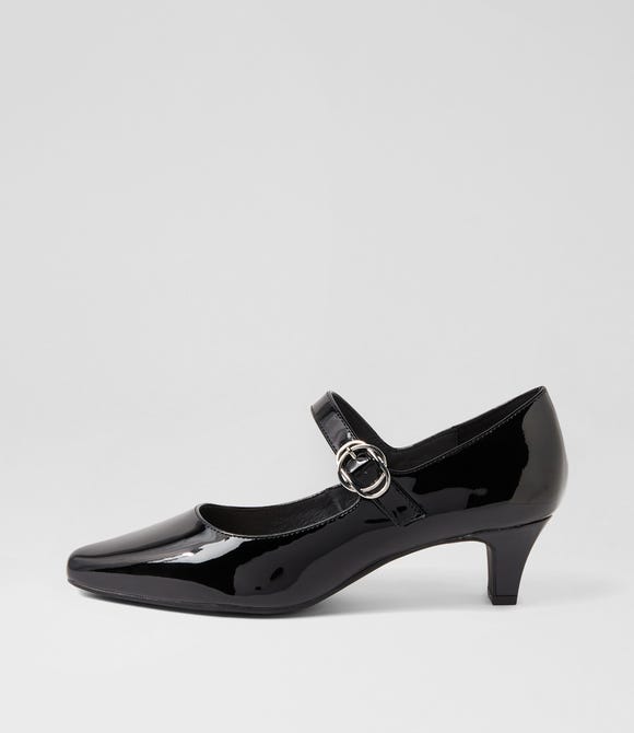 Lays Black Covered Heel Patent Leather Heels