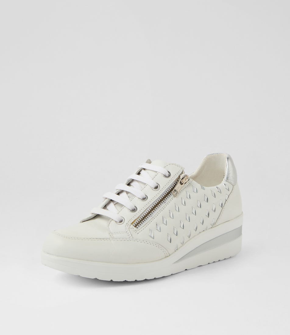 Riki White Silver Leather Sneakers