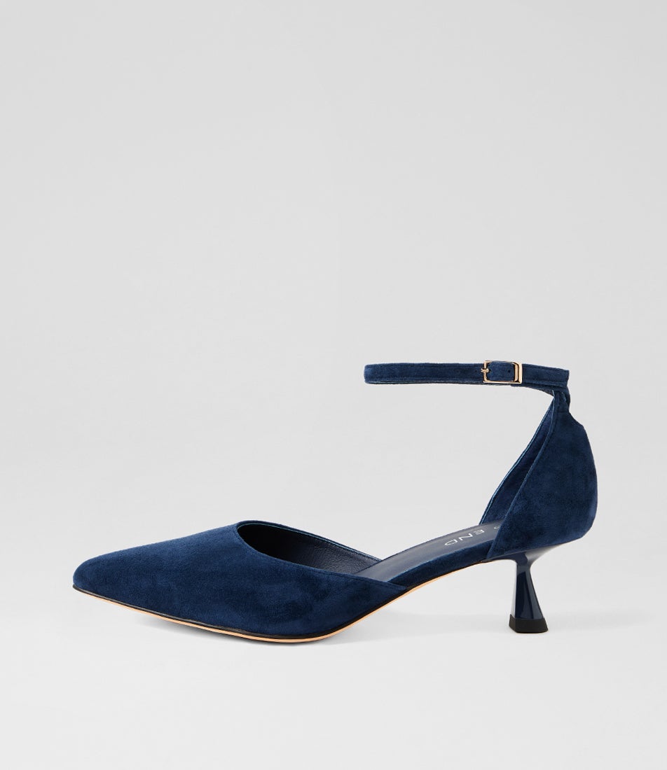 navy blue suede strappy heels