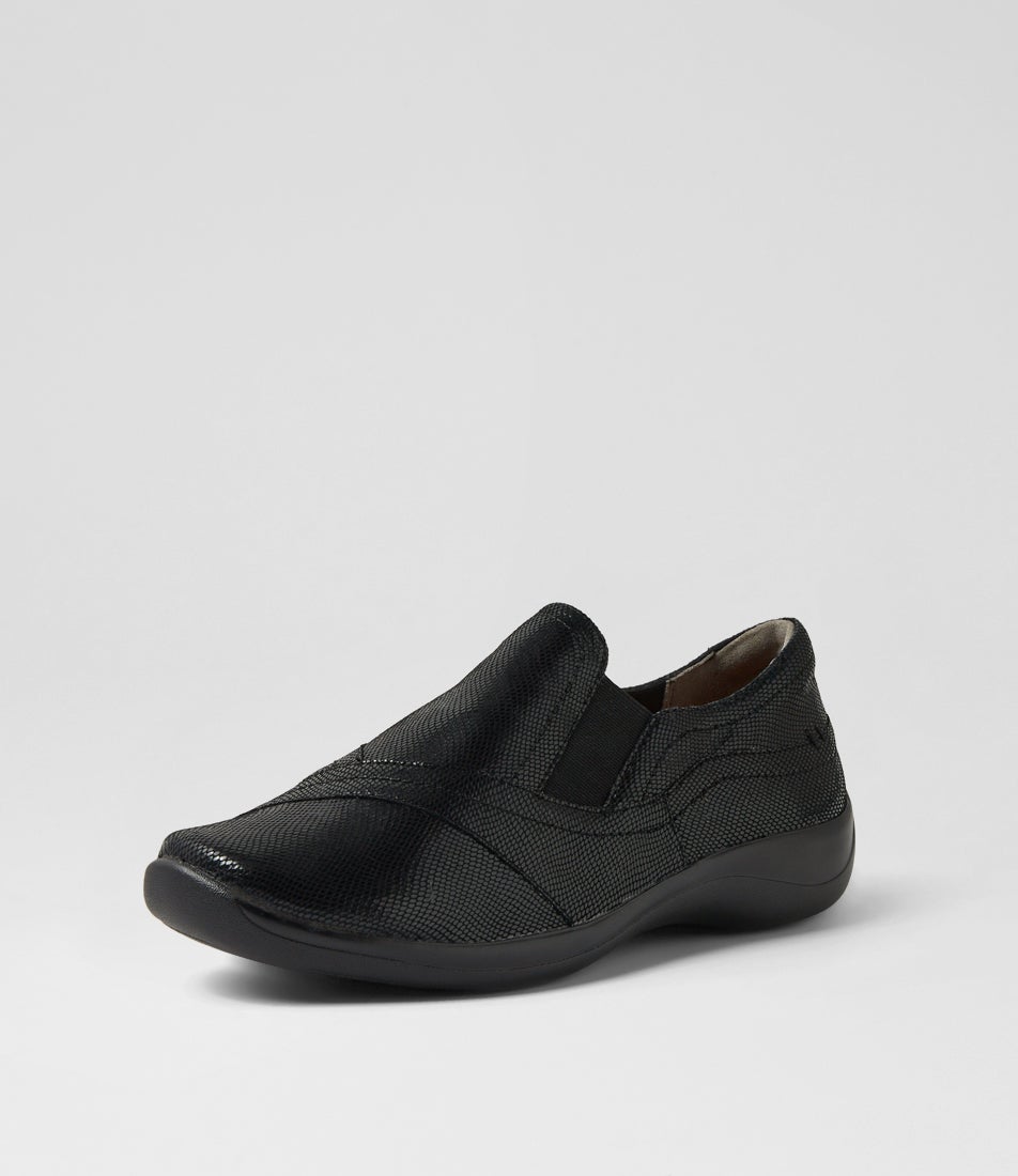 Bells Flats Java Flats Java Xf Black Lizard Shine Leather Flat Shoes