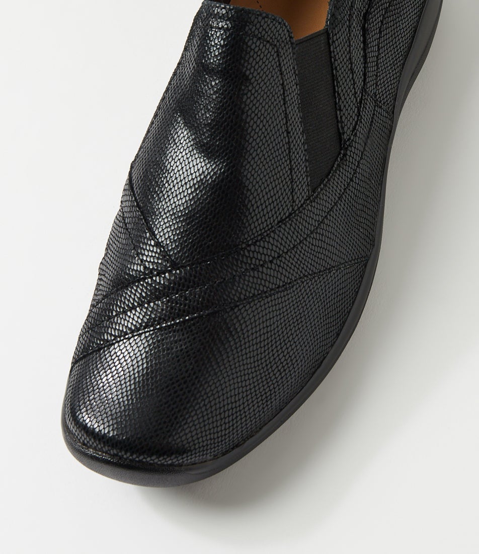 Java Xf Black Lizard Shine Leather Flat Shoes