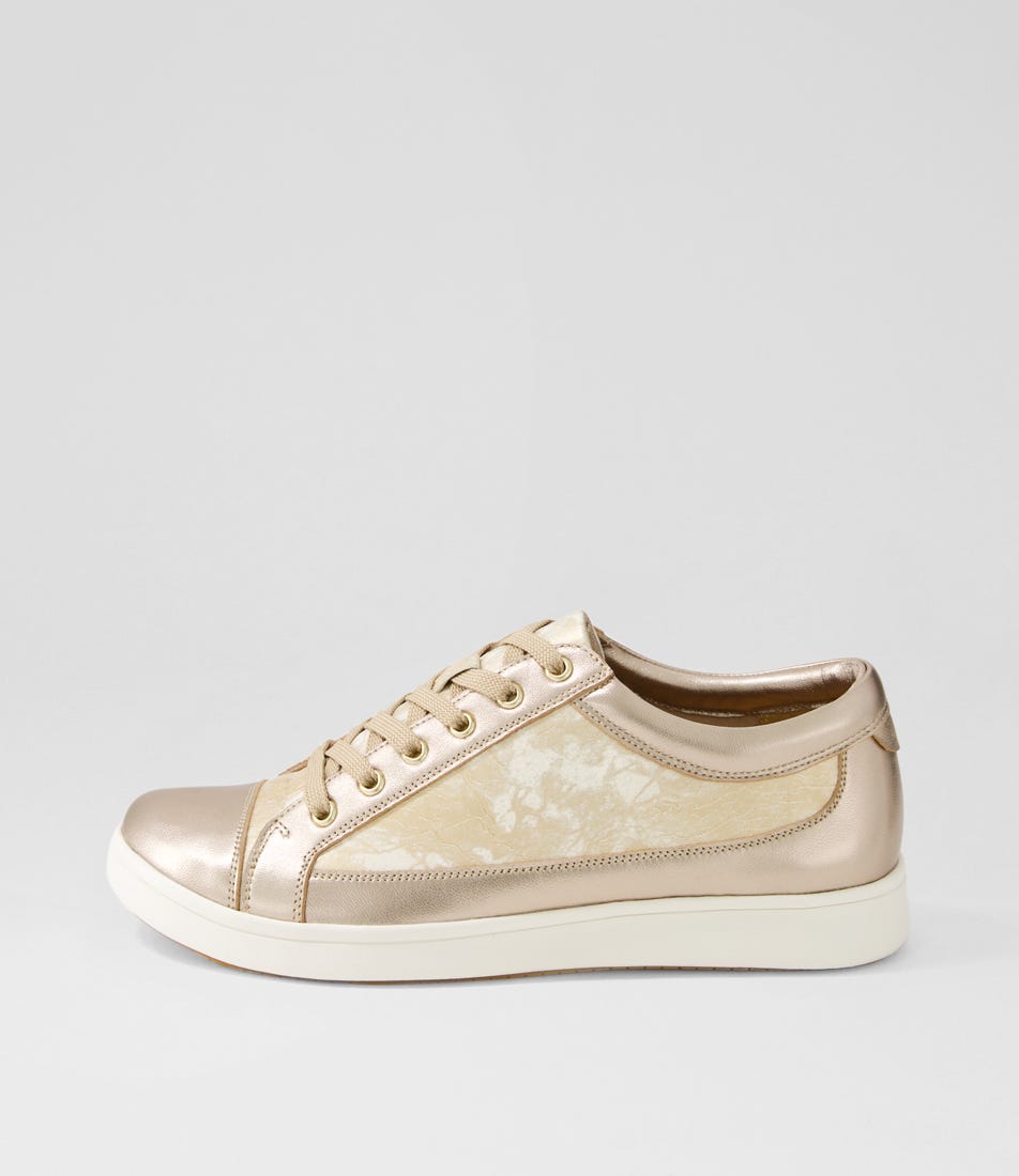 Danni Xf Champagne Smudge Metal Leather Sneakers by Ziera Danni Xf Champagne Smudge Metal Leather Sneakers by Ziera