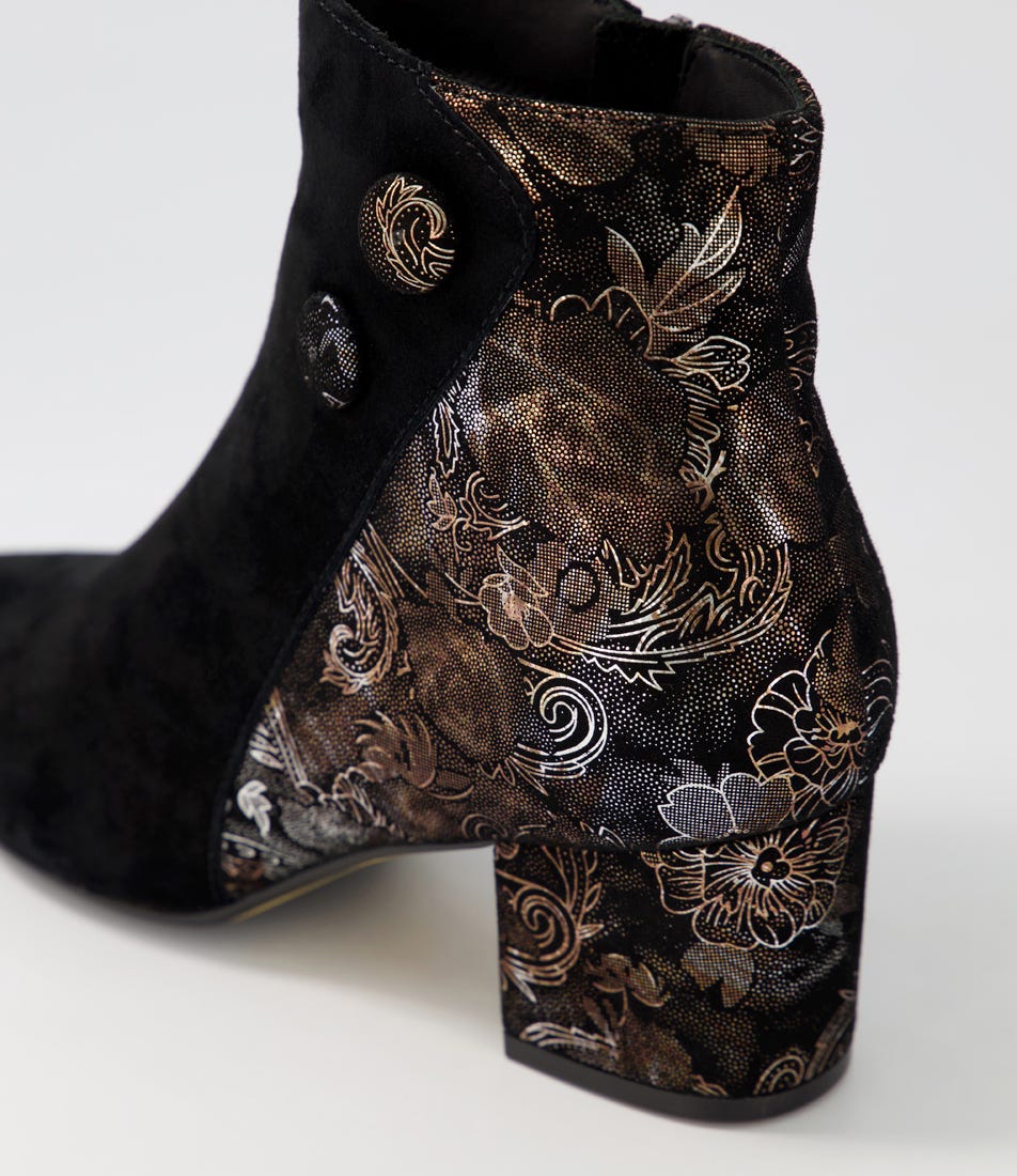 Veyda Xw Black Bronze Paisley Ankle Boots
