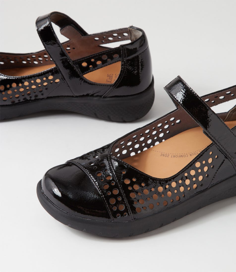 Sebille Xf Black Wrinkle Patent Flat Shoes