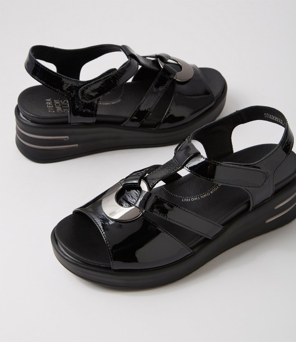 Sharrell Plus Model Sharrell Xw Black Patent Leather Sandals
