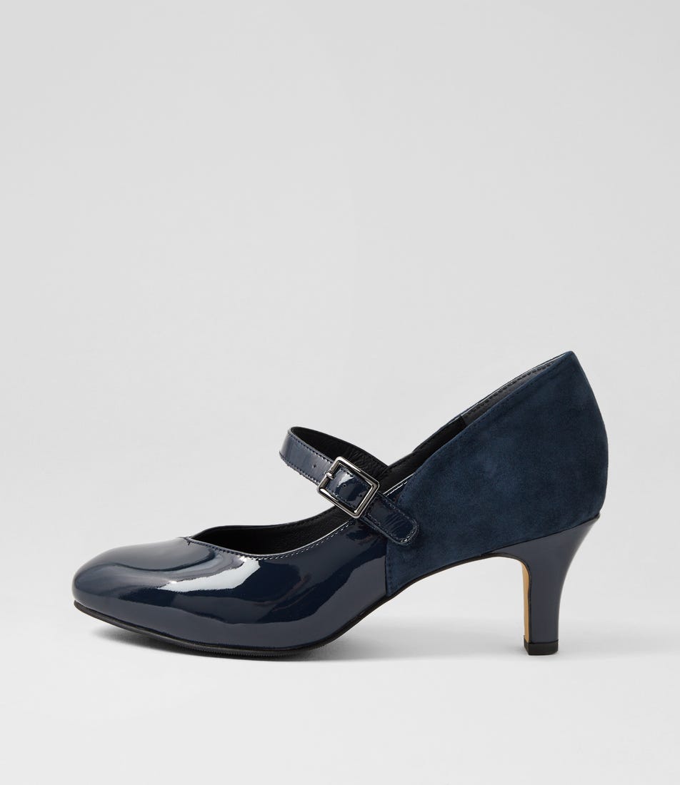 Trell Xw Navy Patent Suede Mary Jane Heels