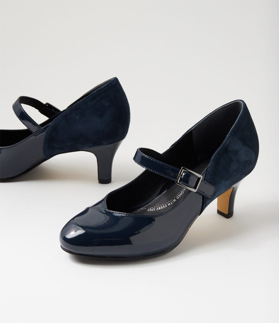 Trell Xw Navy Patent Suede Mary Jane Heels