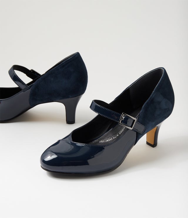 Trell Colors Trell Xw Navy Patent Suede Mary Jane Heels